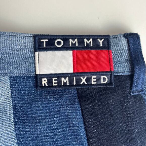 Tommy Remixed Patchwork Jeans Tommy Hilfiger Size 3 (16) 35inX27.5in High Rise - Picture 3 of 16